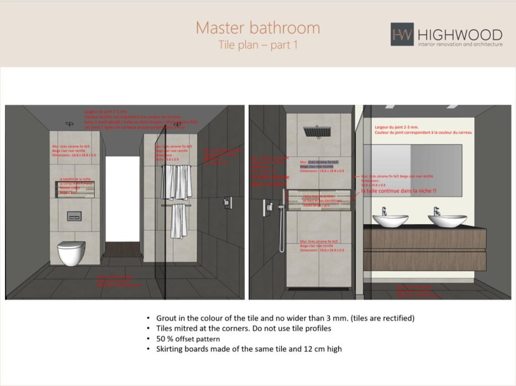 tile plan master bathroom - new construction appartment St. Legier