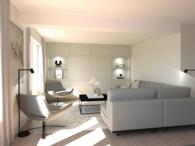 iving room and custom cupboard design villa Blonay